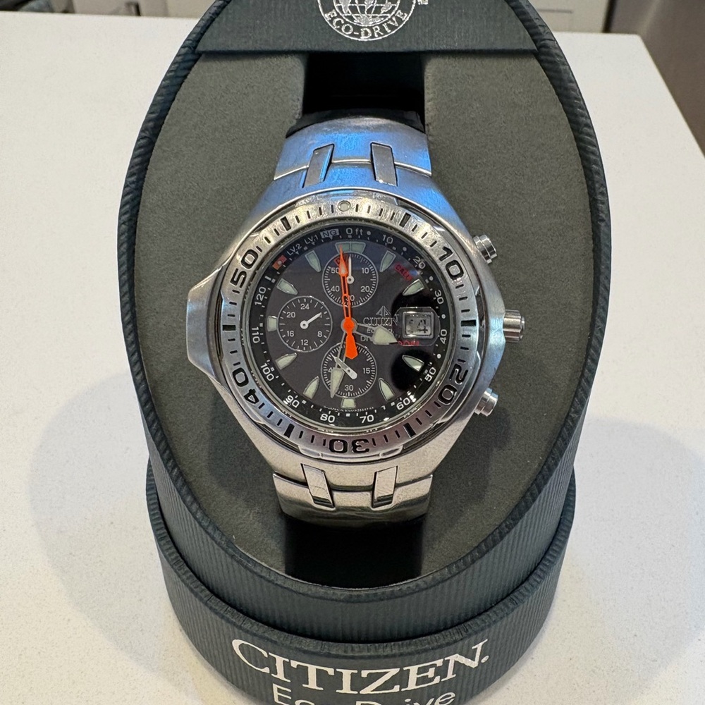Citizen Eco-Drive Black and Silver Chronograph Watch